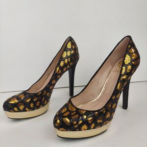 Vince Camuto Dacoma Black / Gold Sequin Cheetah Platform Pumps Women's Size 8.5